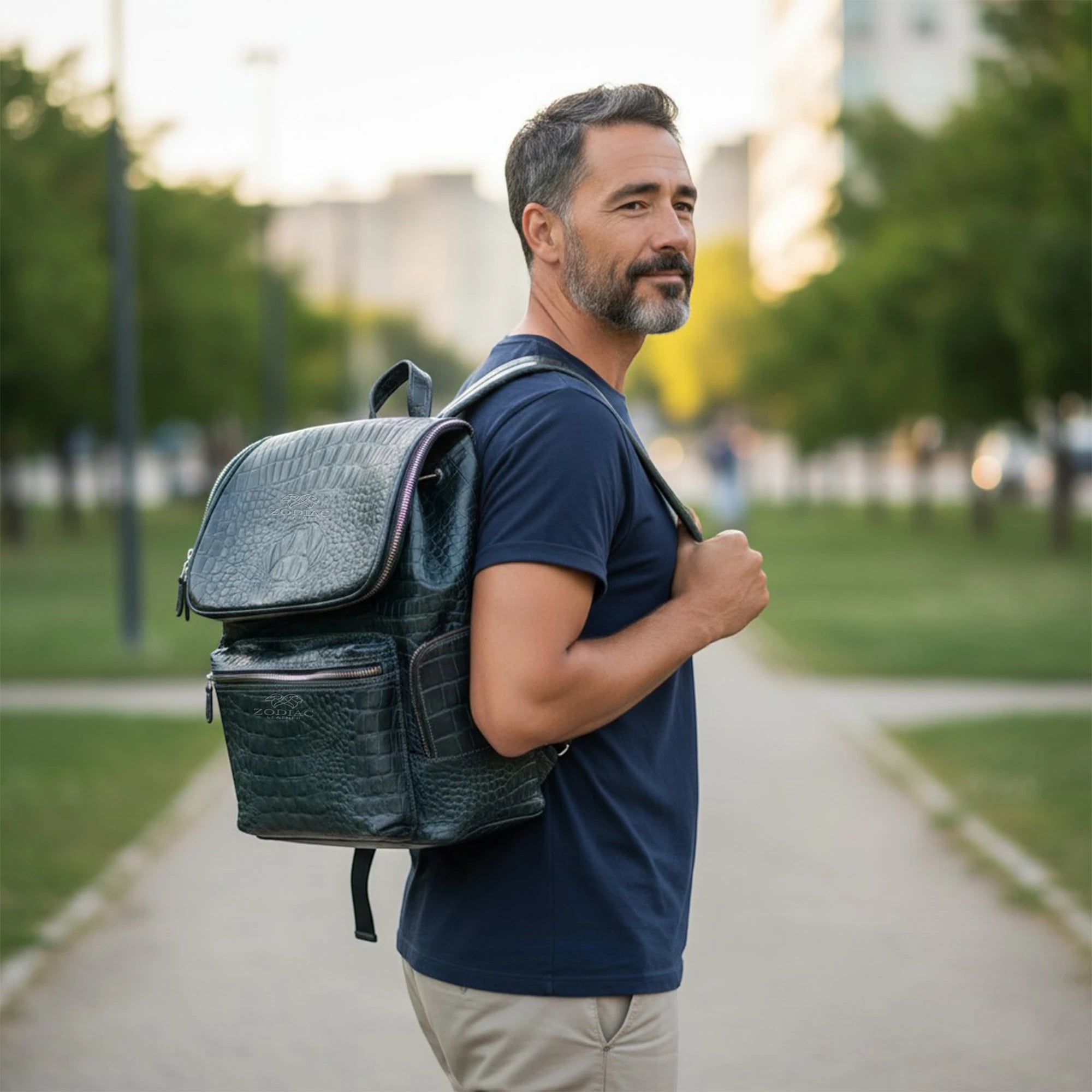 Zodiac Luca Genuine Leather Croc Backpack Grey