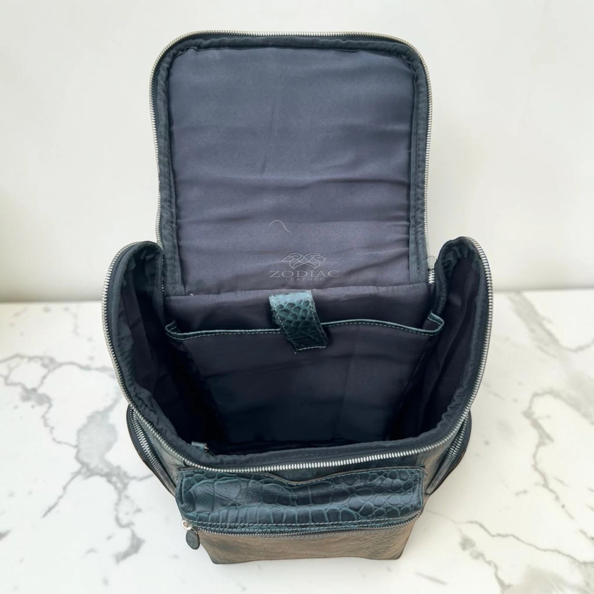 Zodiac Luca Genuine Leather Croc Backpack Grey
