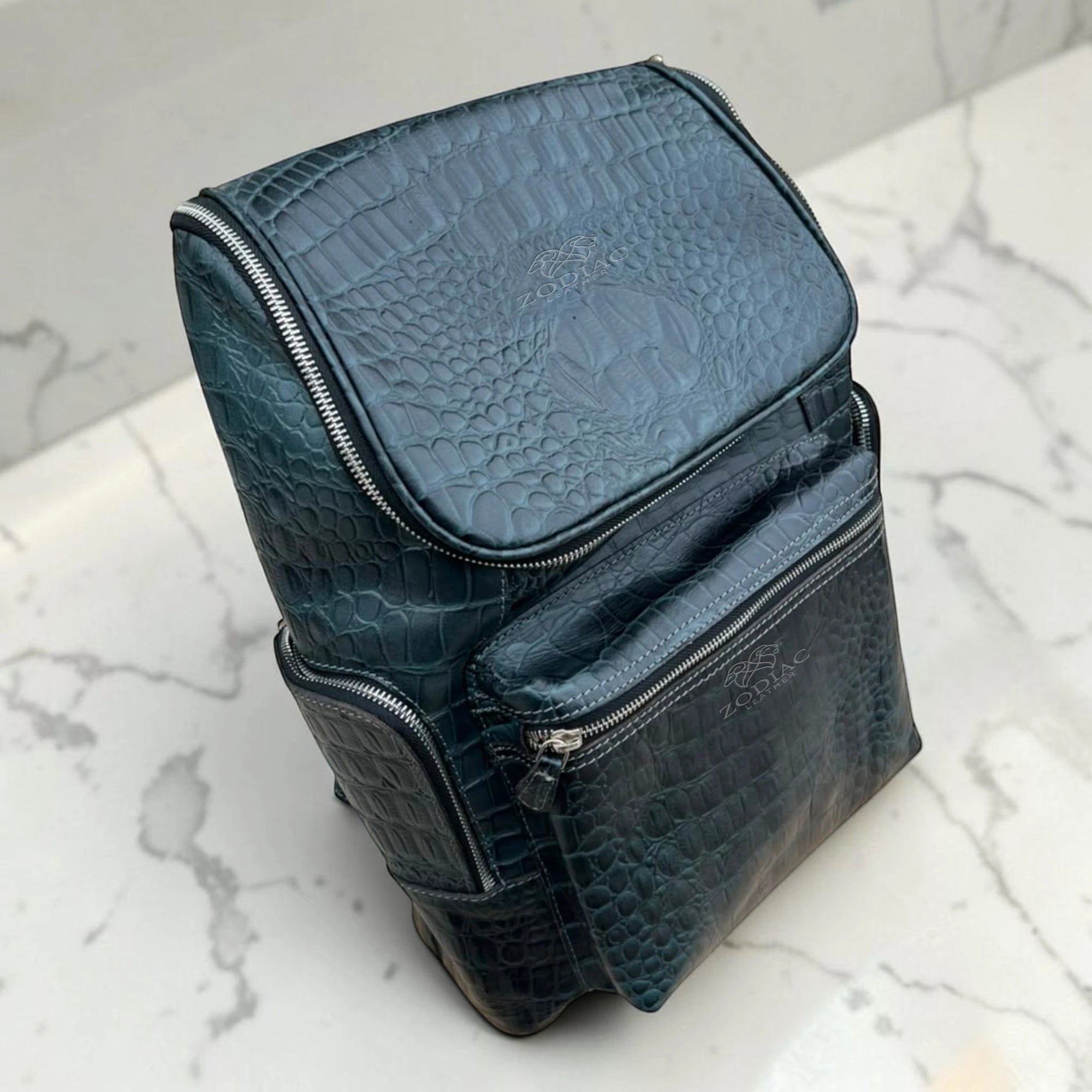 Zodiac Luca Genuine Leather Croc Backpack Grey