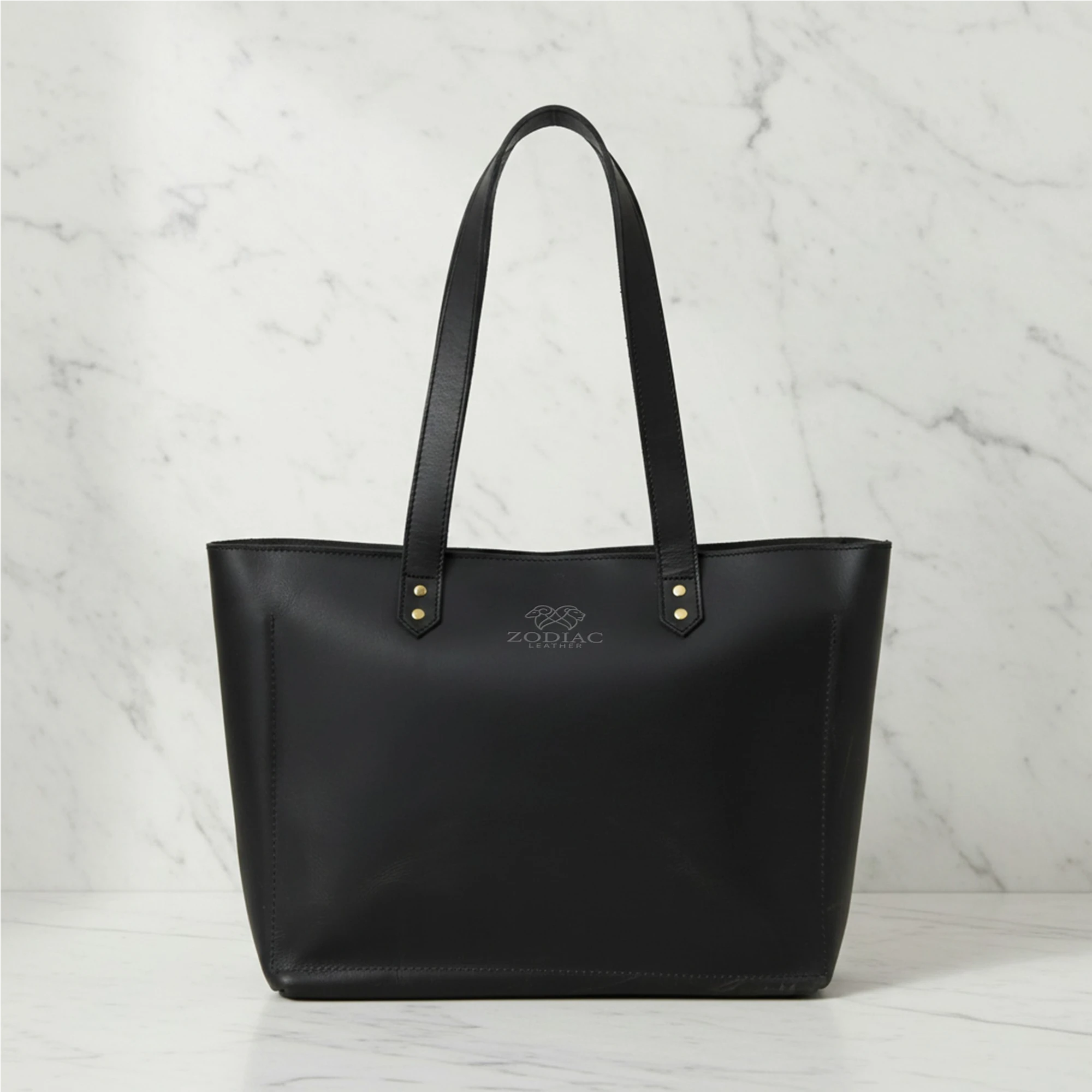 Zodiac Maria Genuine Leather Tote Handbag Black