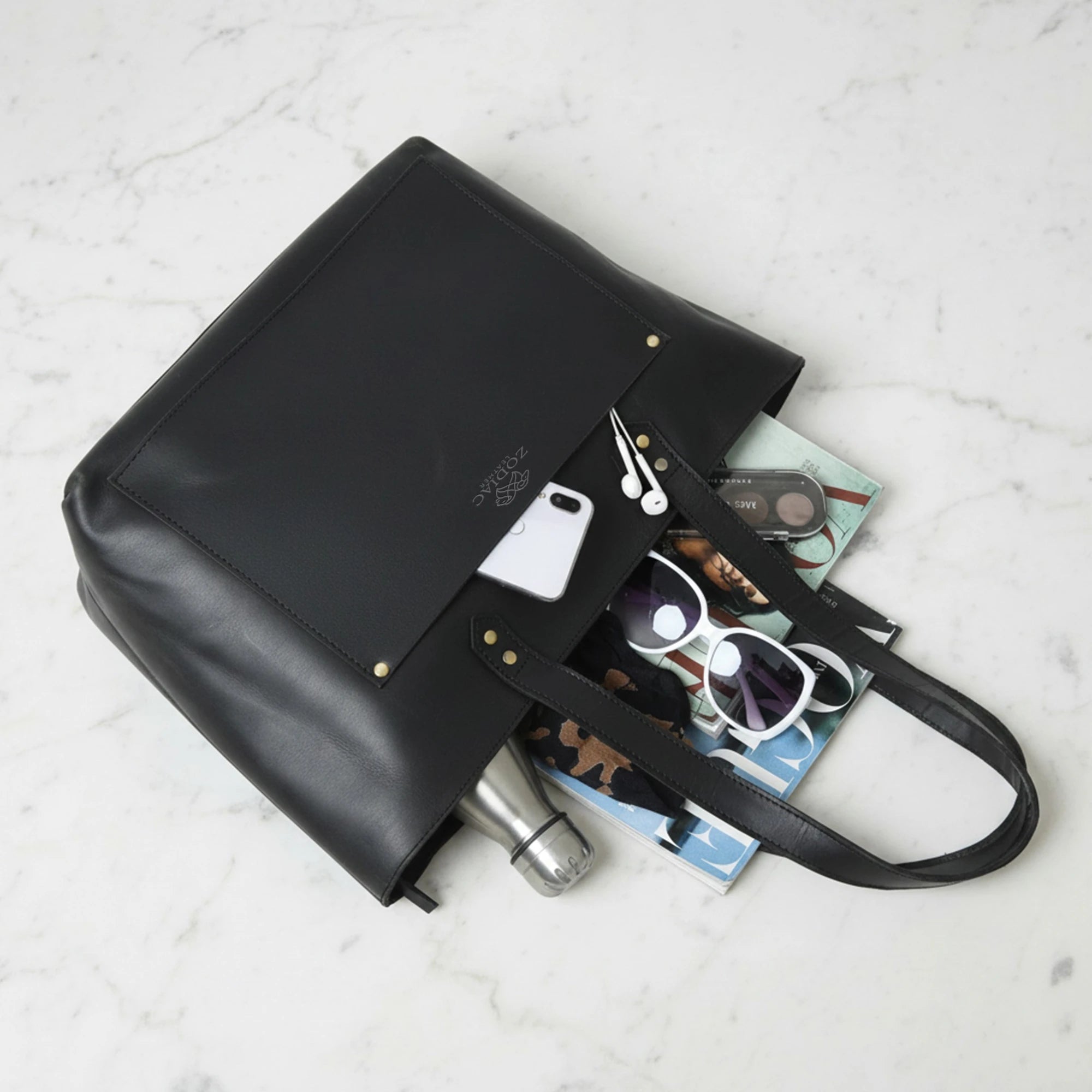 Zodiac Maria Genuine Leather Tote Handbag Black