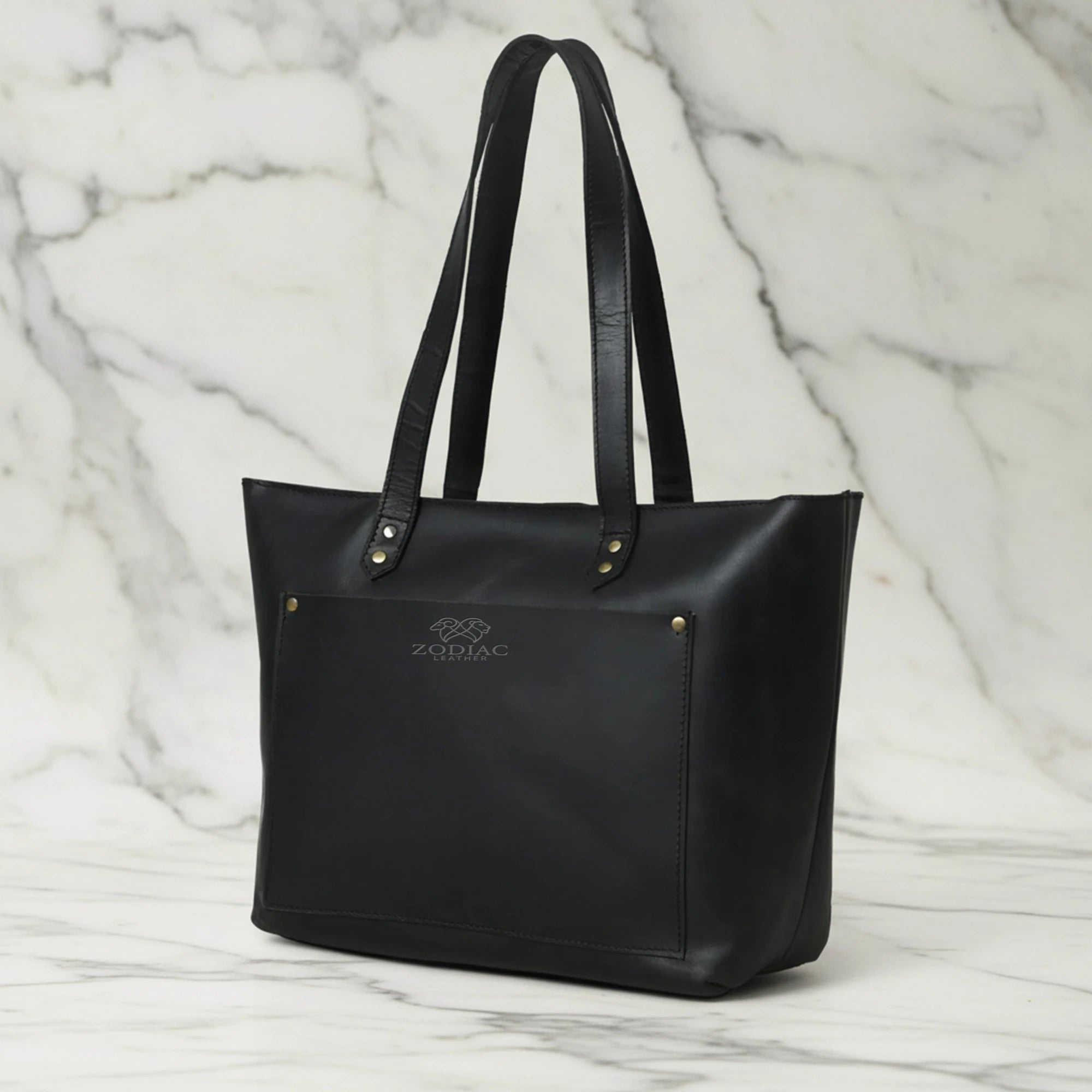 Zodiac Maria Genuine Leather Tote Handbag Black