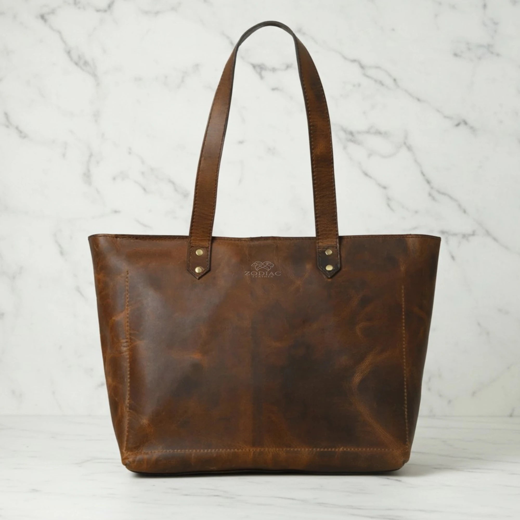 Zodiac Maria Genuine Leather Tote Handbag Brown