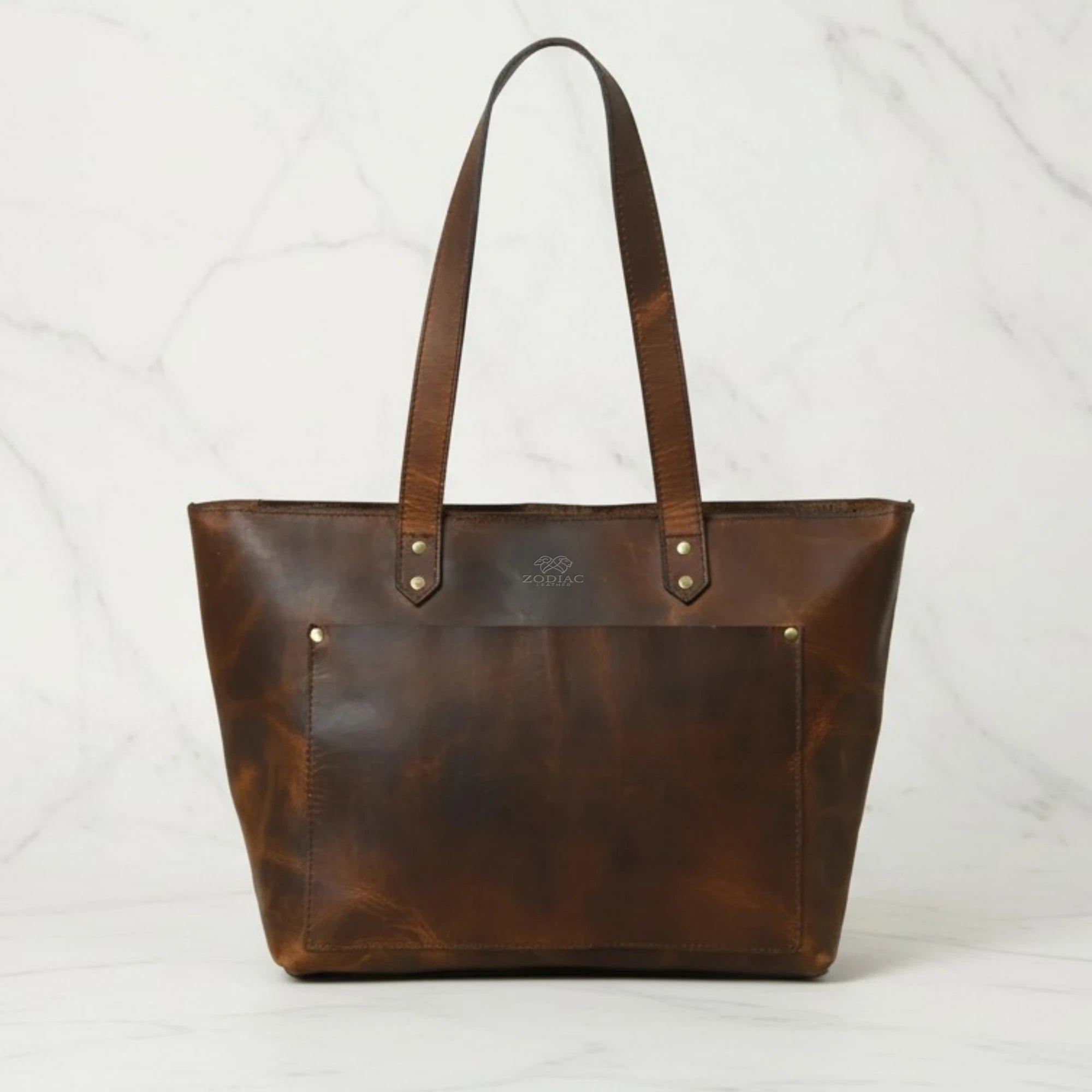 Zodiac Maria Genuine Leather Tote Handbag Brown