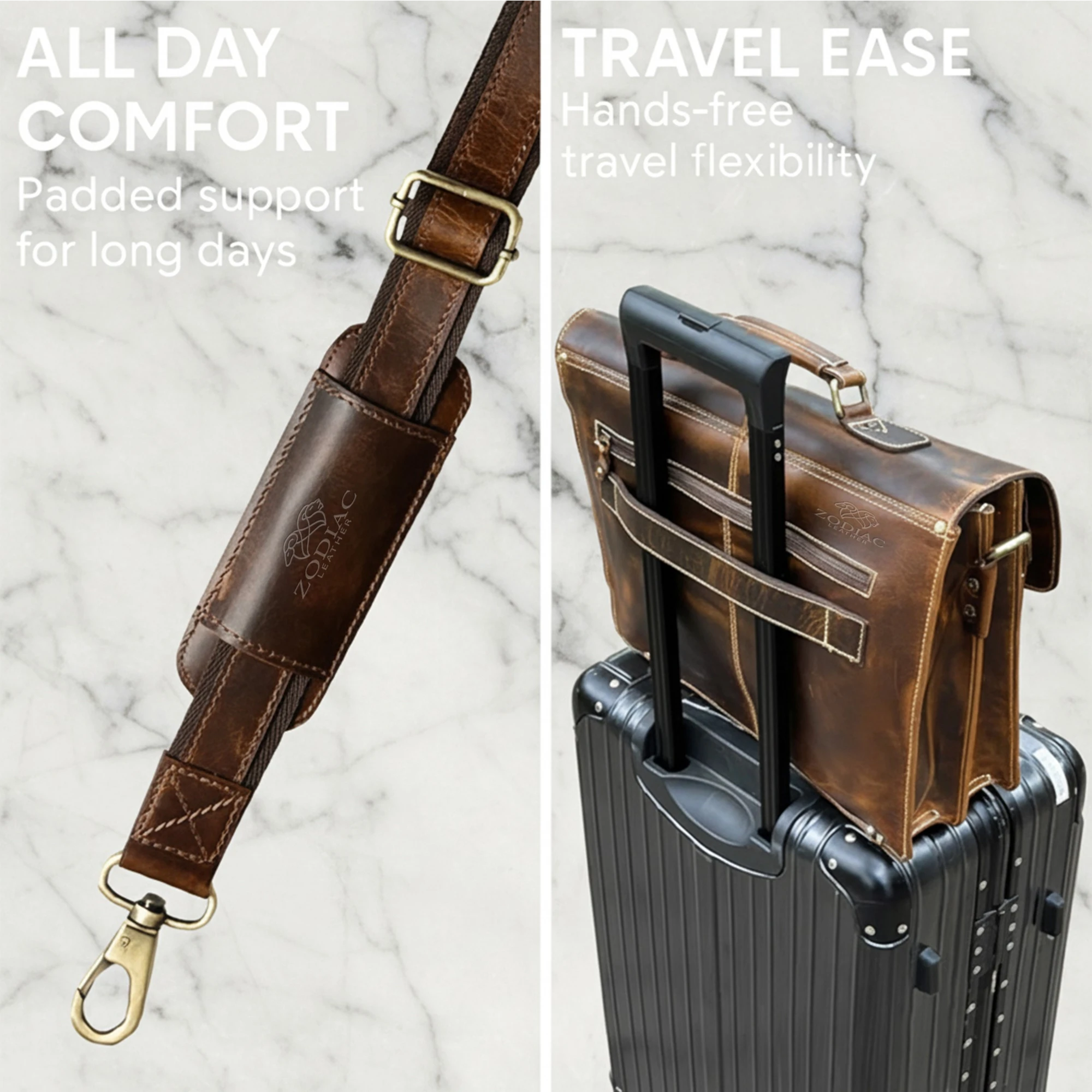 Zodiac Rover Hunter Leather Laptop Bag Brown