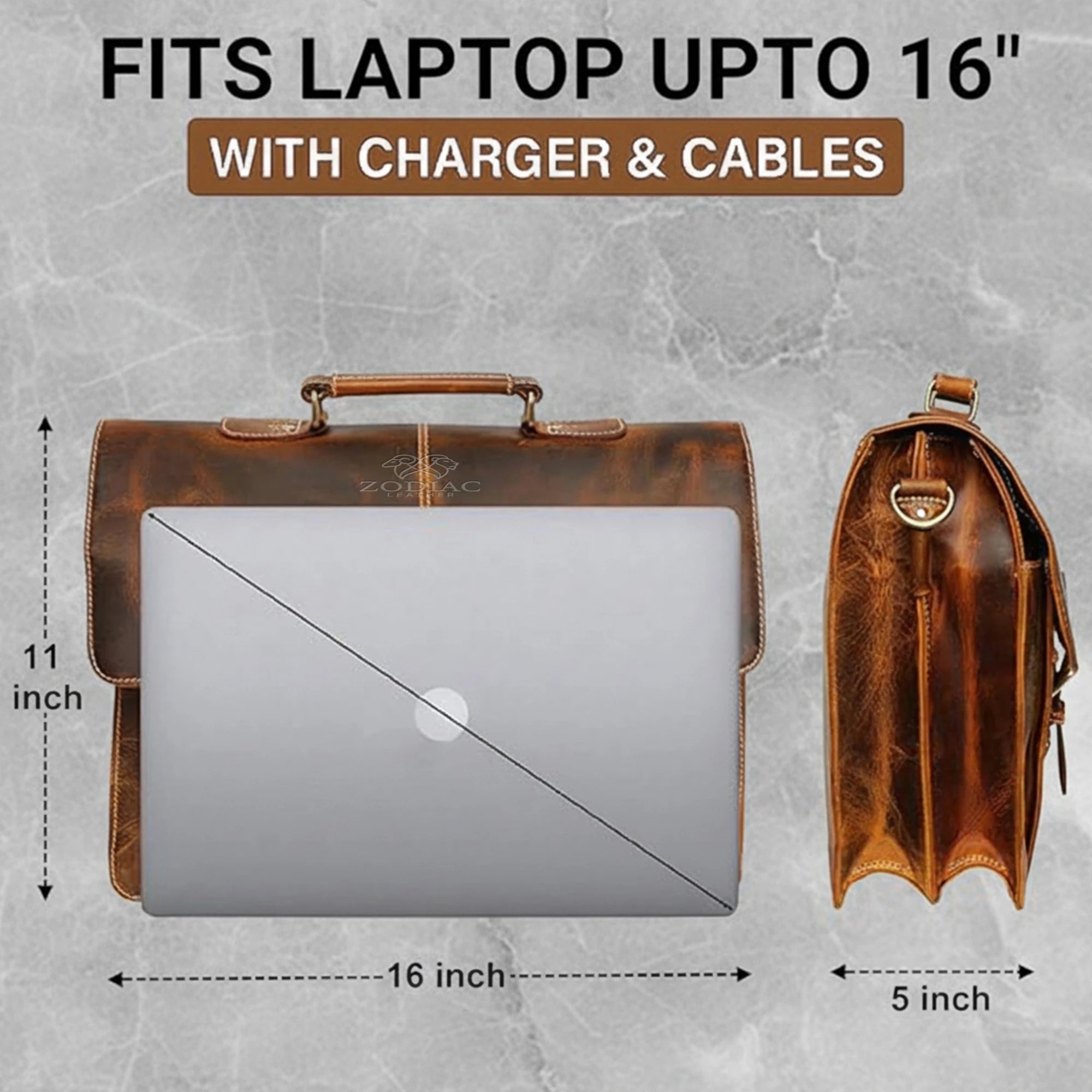 Zodiac Rover Hunter Leather Laptop Bag Brown
