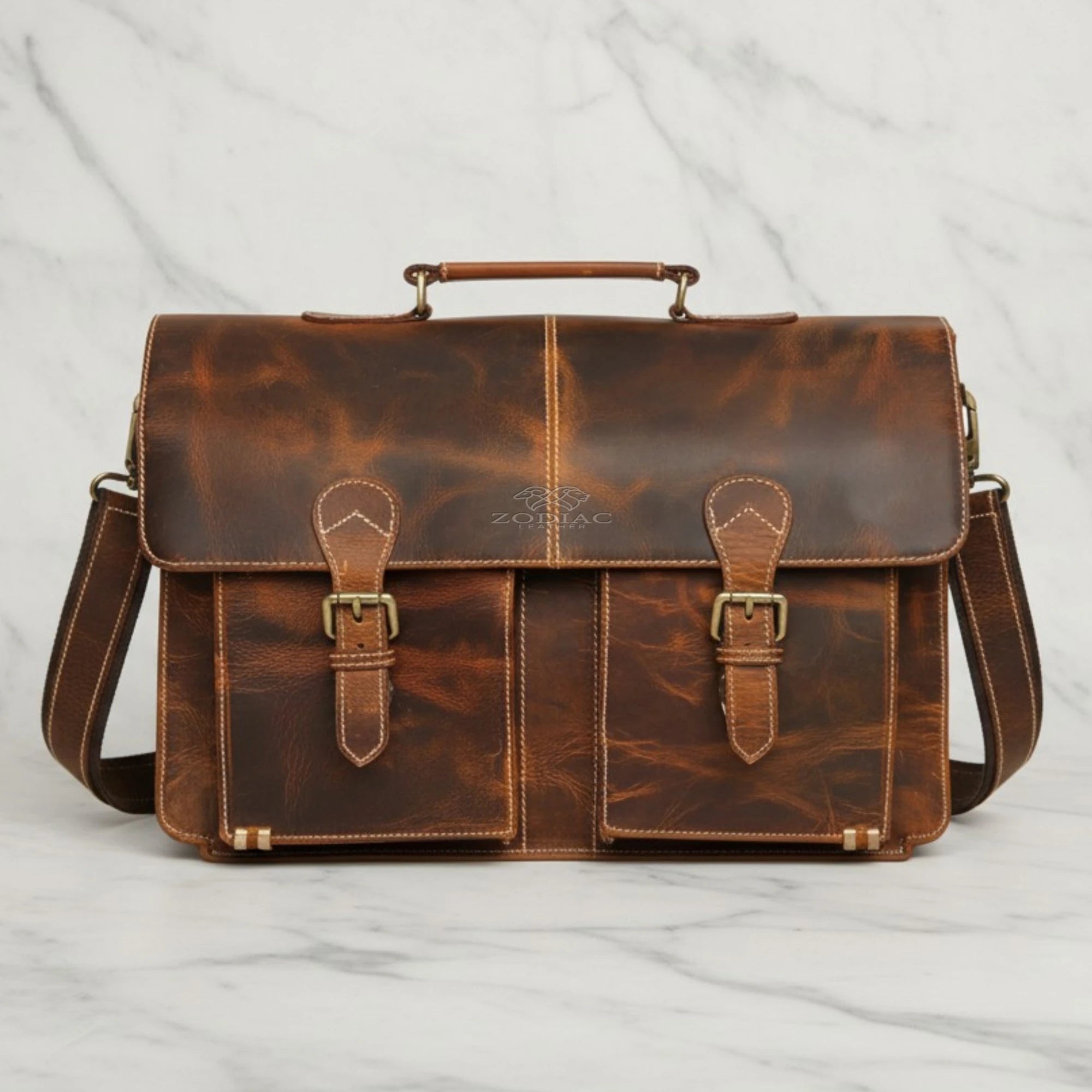 Zodiac Rover Hunter Leather Laptop Bag Brown