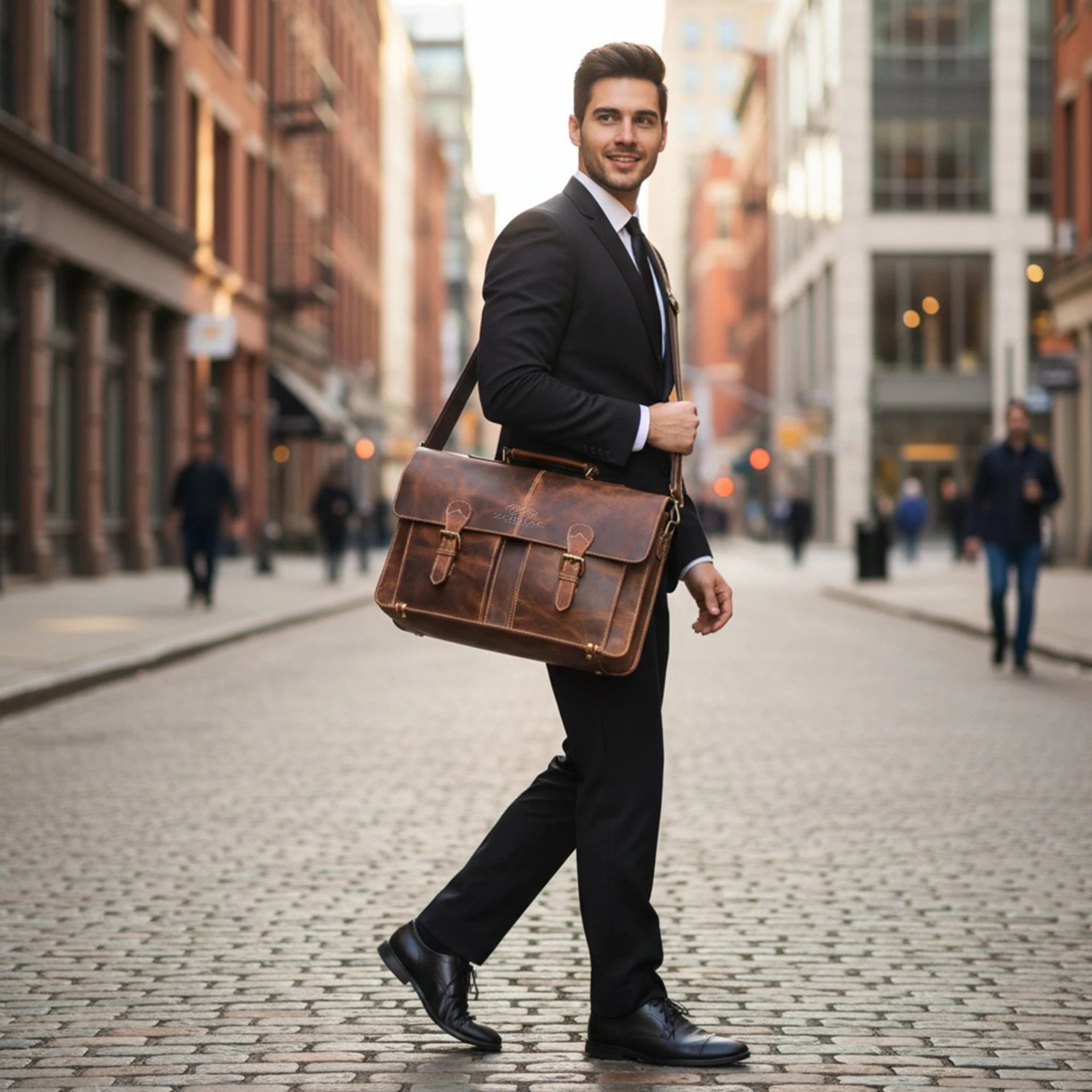 Zodiac Rover Hunter Leather Laptop Bag Brown