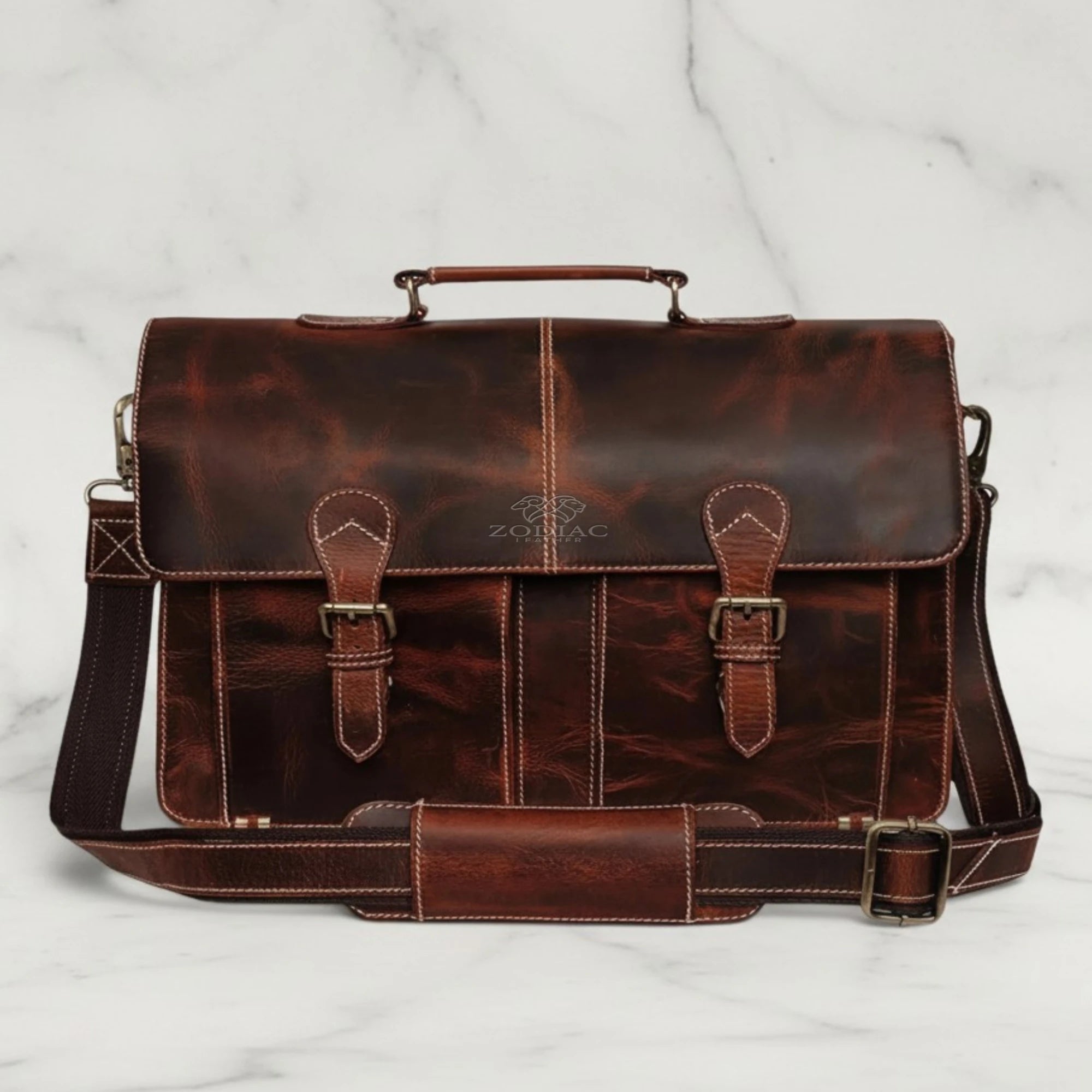 Zodiac Rover Hunter Leather Laptop Bag Mulberry