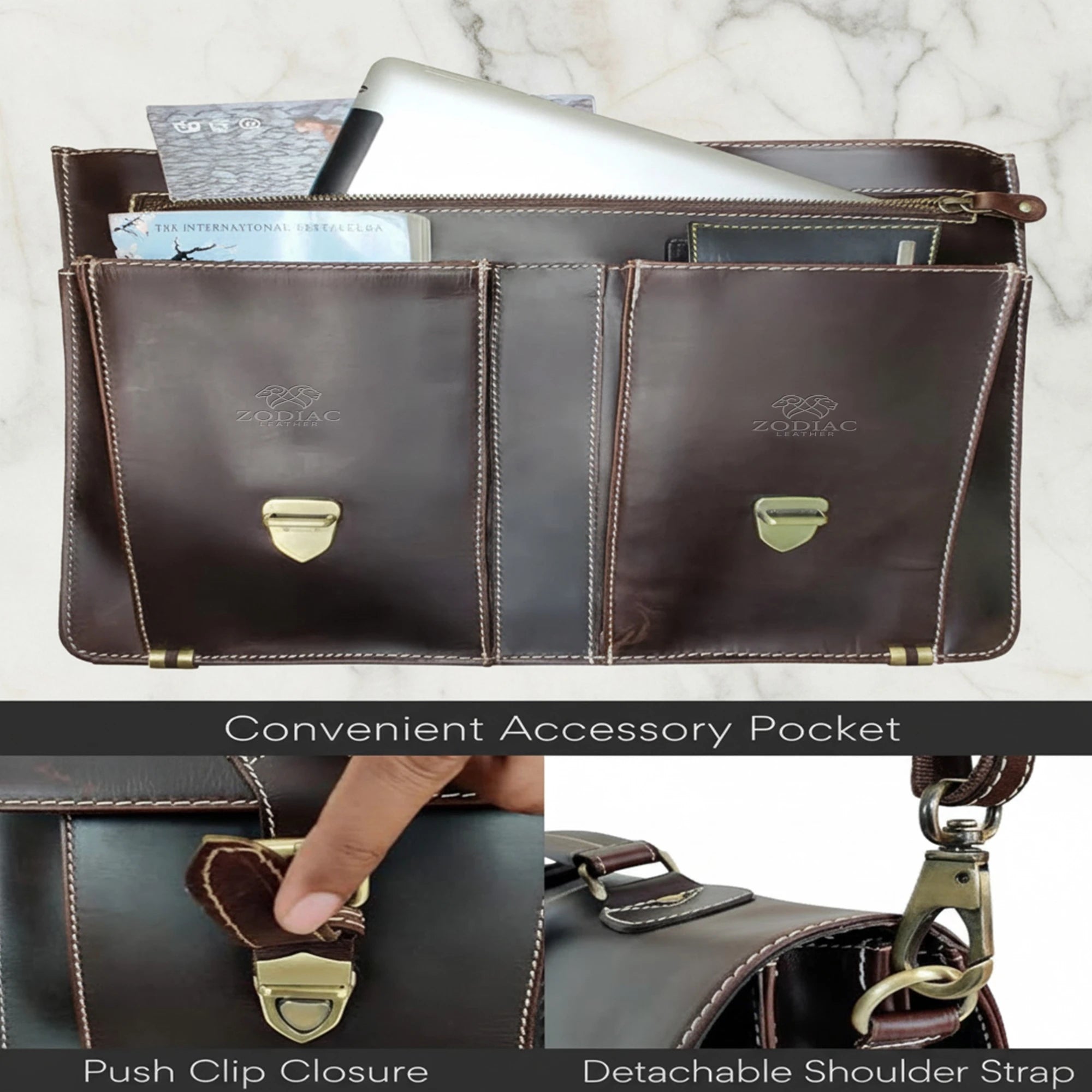 Zodiac Rover Hunter Leather Laptop Bag Mulberry