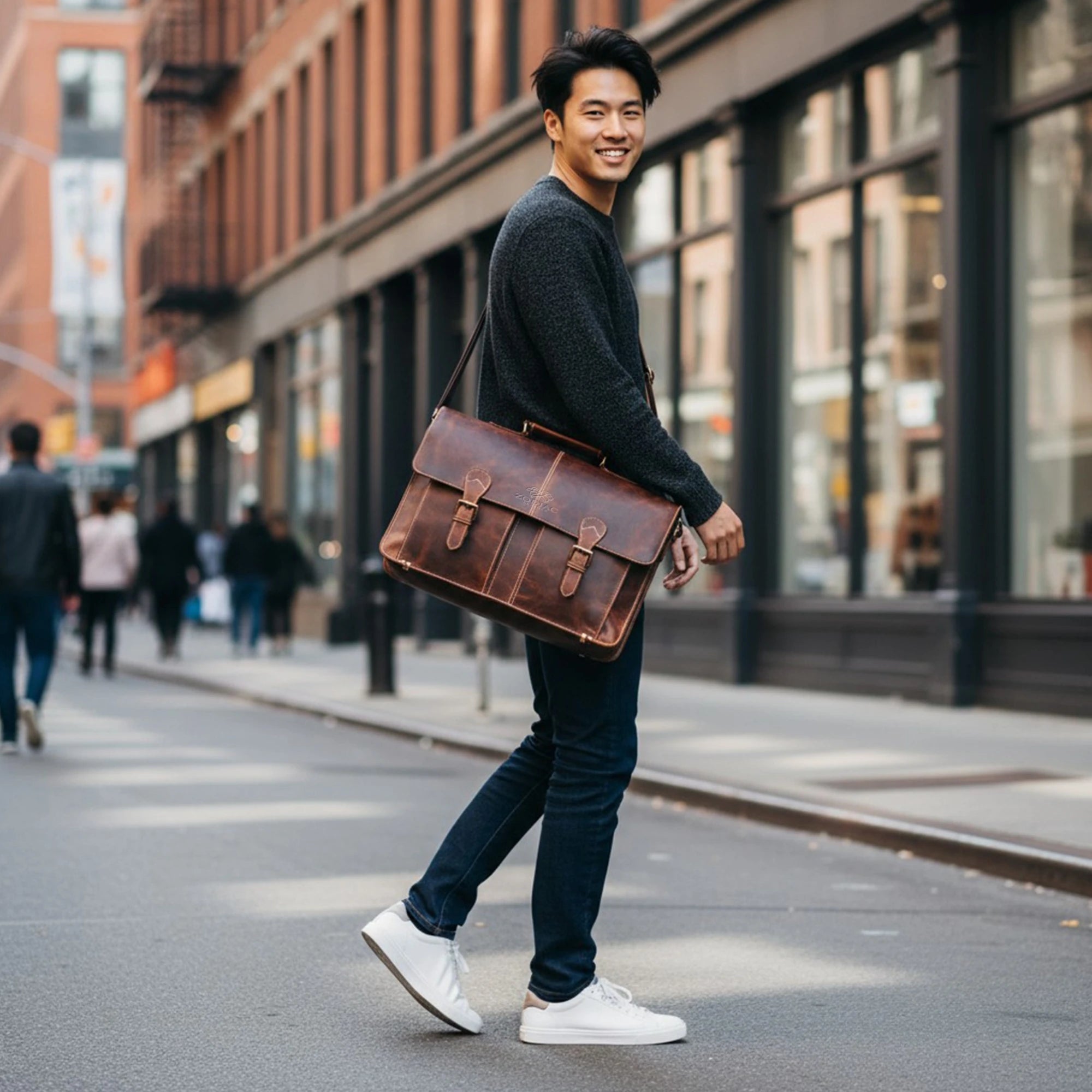 Zodiac Rover Hunter Leather Laptop Bag Mulberry