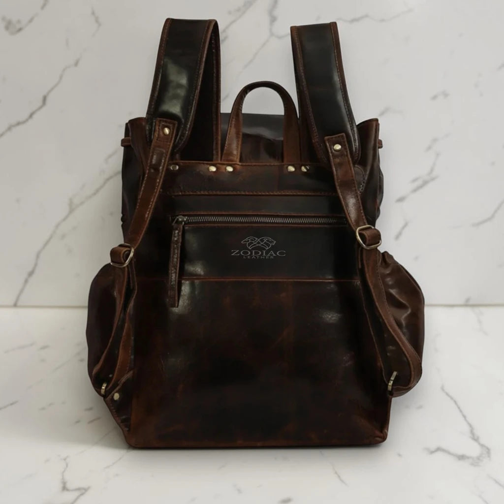 Zodiac Sakura Top Grain Leather Backpack Tan Brown