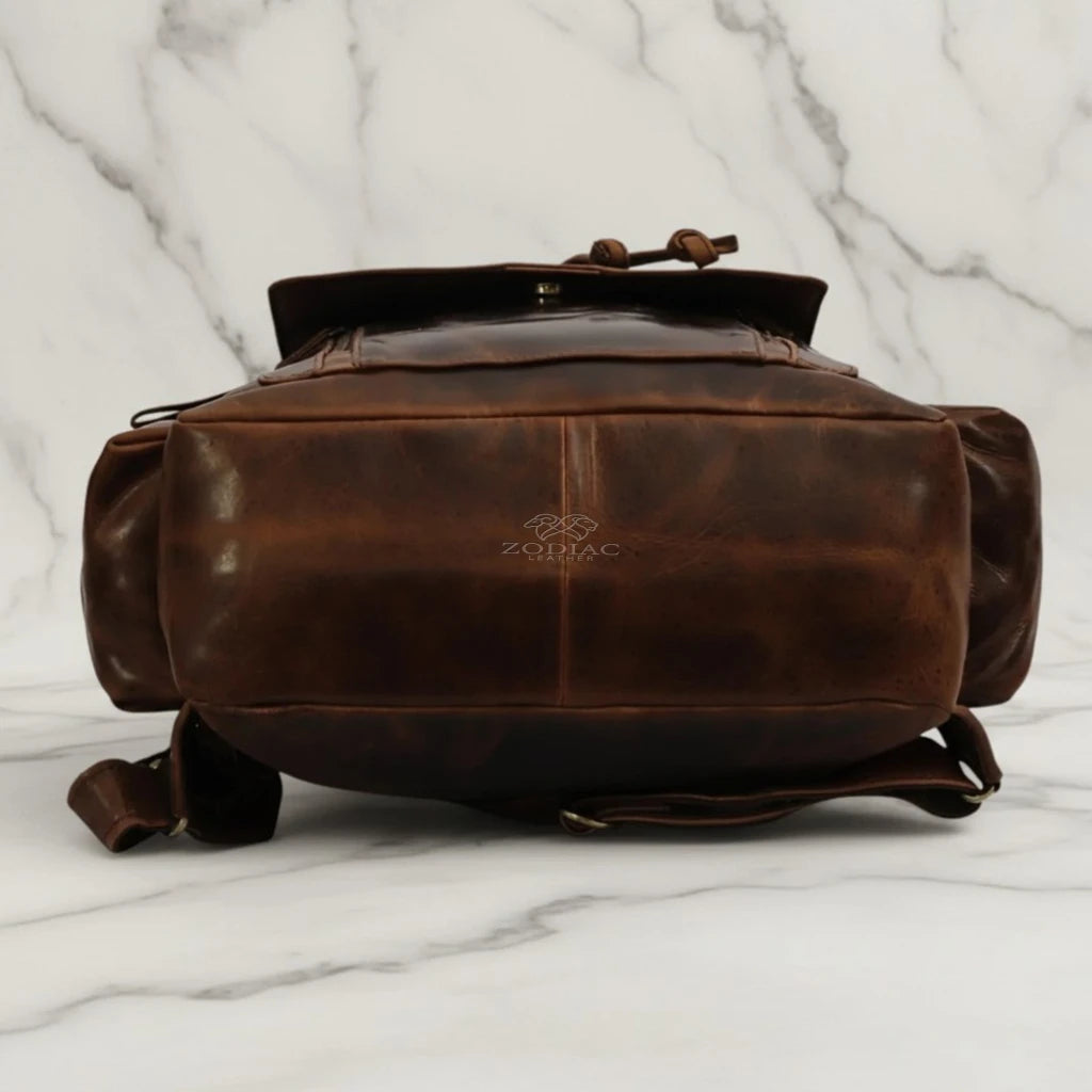 Zodiac Sakura Top Grain Leather Backpack Tan Brown