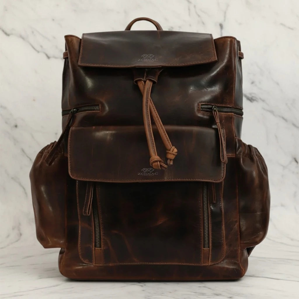 Zodiac Sakura Top Grain Leather Backpack Tan Brown