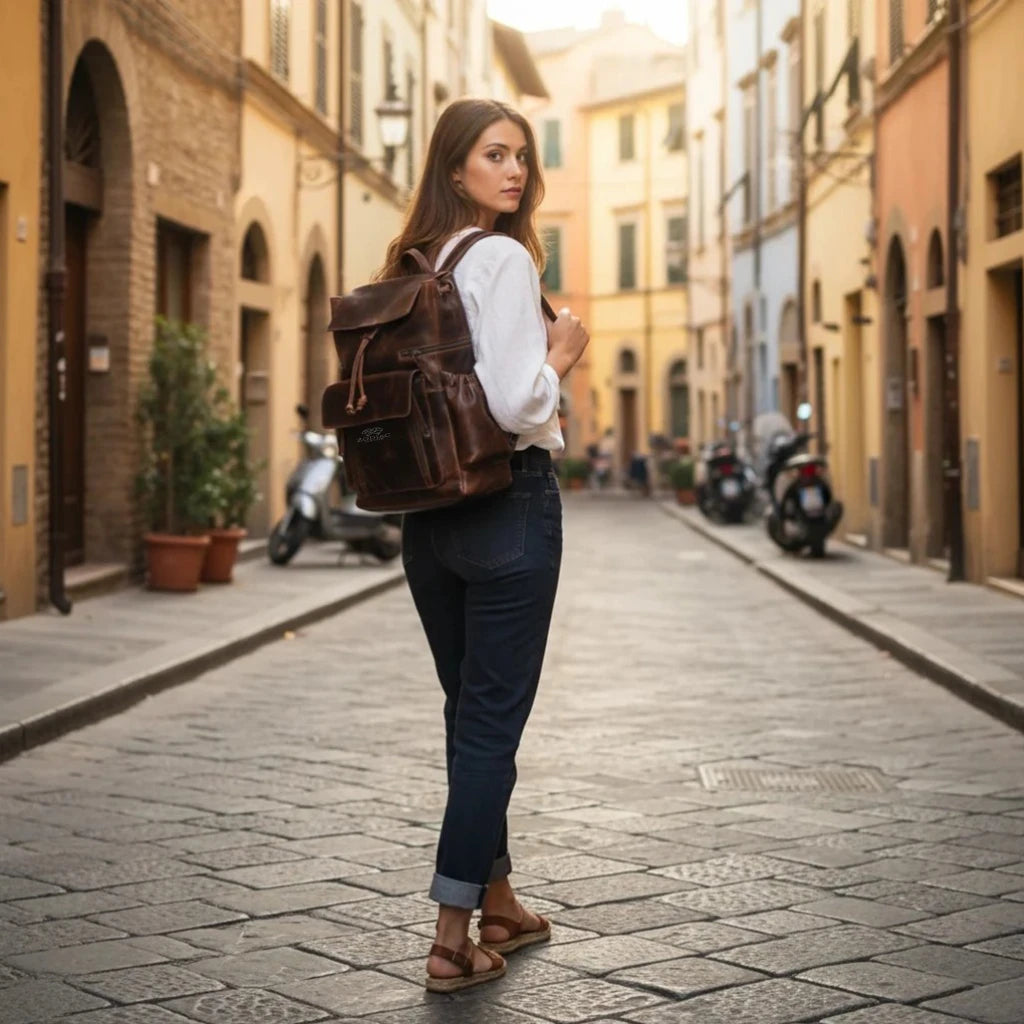 Zodiac Sakura Top Grain Leather Backpack Tan Brown