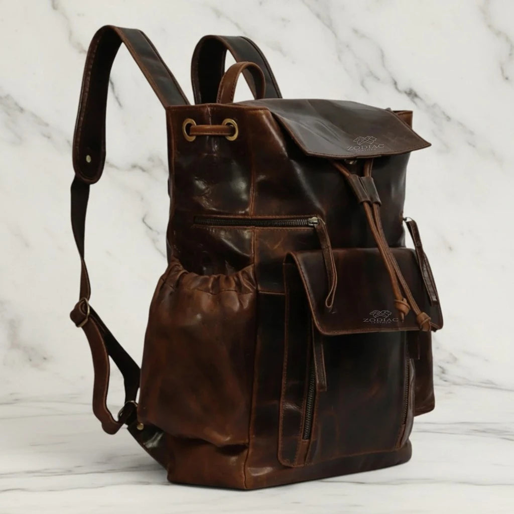 Zodiac Sakura Top Grain Leather Backpack Tan Brown