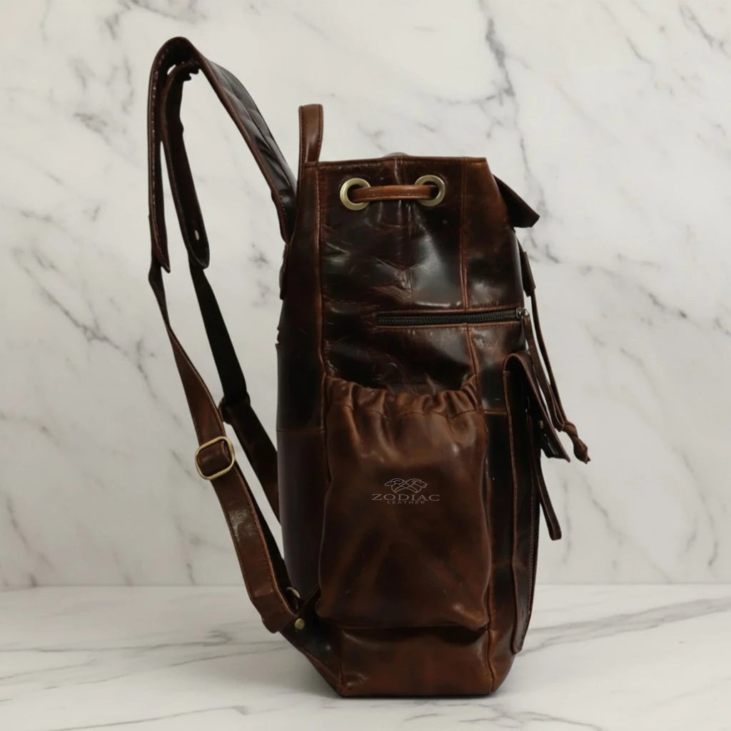 Zodiac Sakura Top Grain Leather Backpack Tan Brown