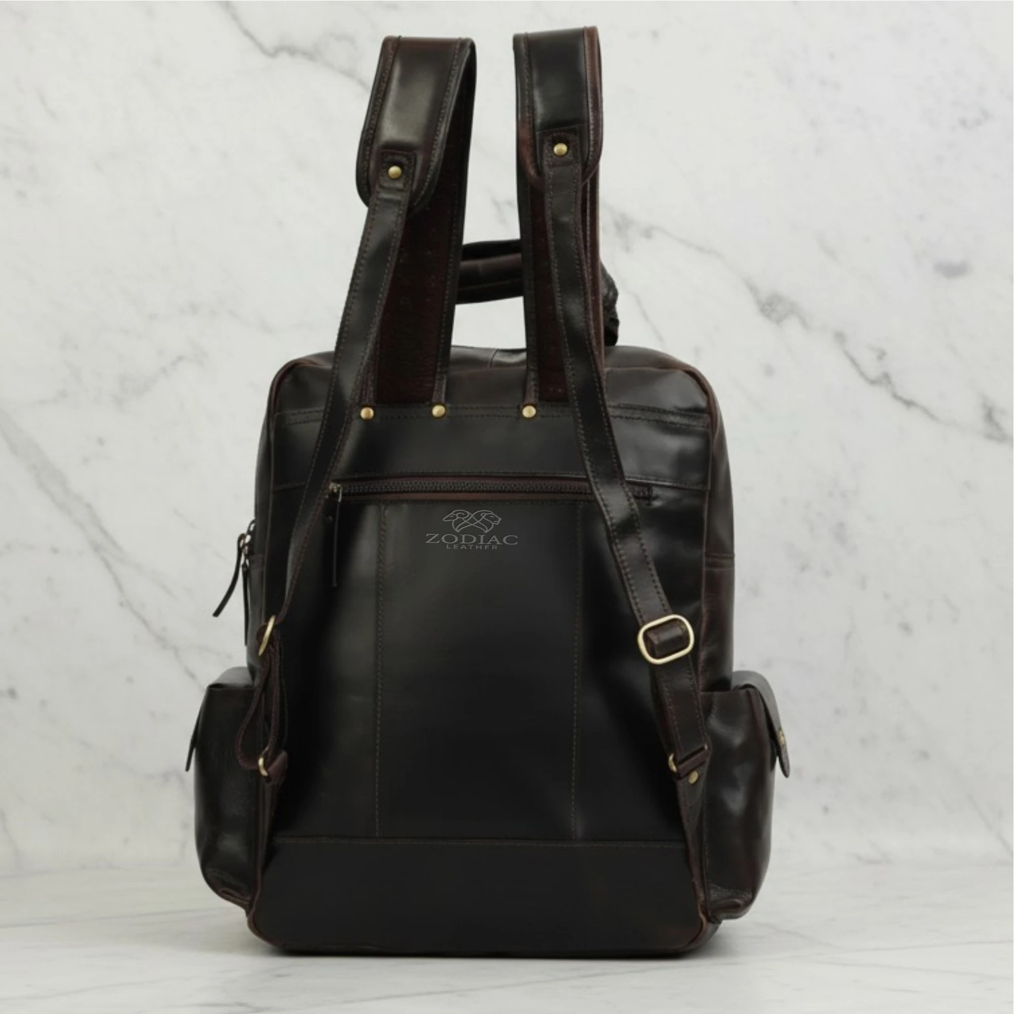 Zodiac Solidus Genuine Crunch Leather Backpack Dark Brown