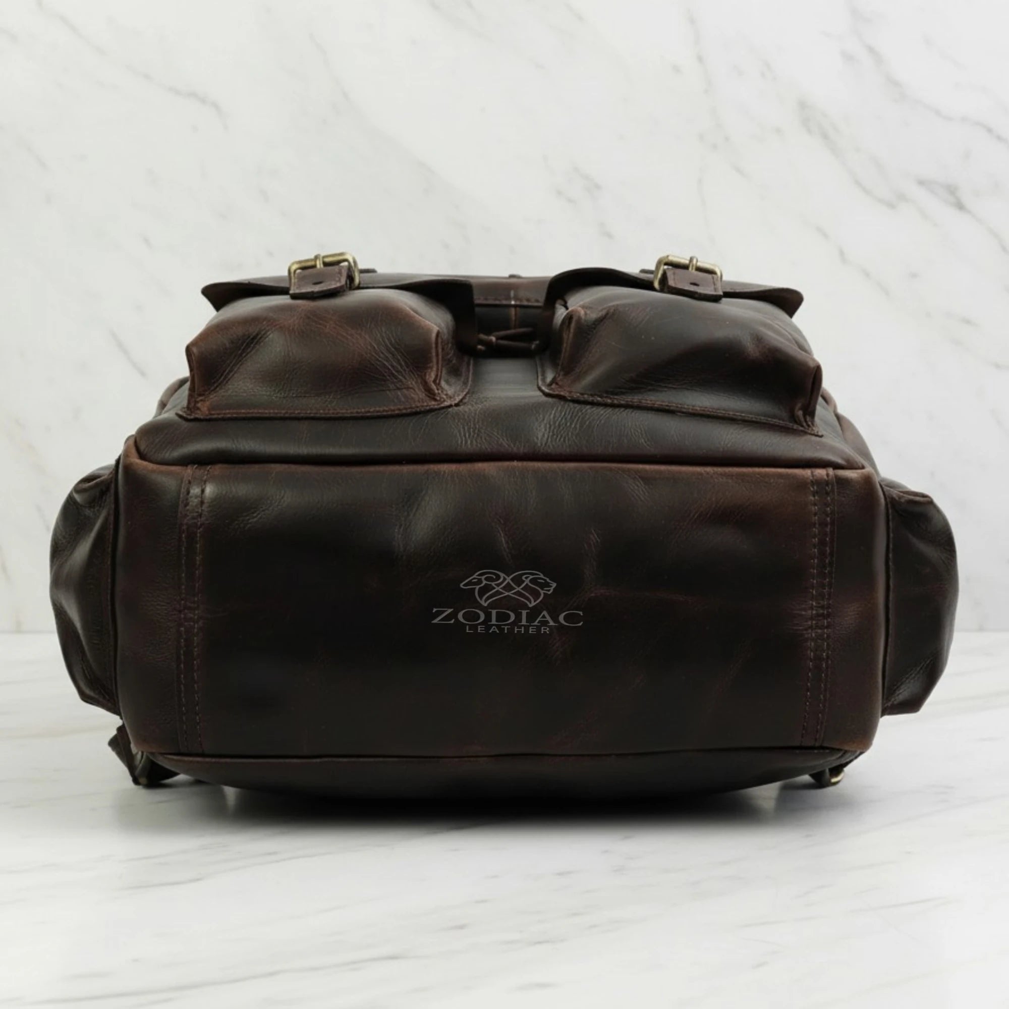Zodiac Solidus Genuine Crunch Leather Backpack Dark Brown