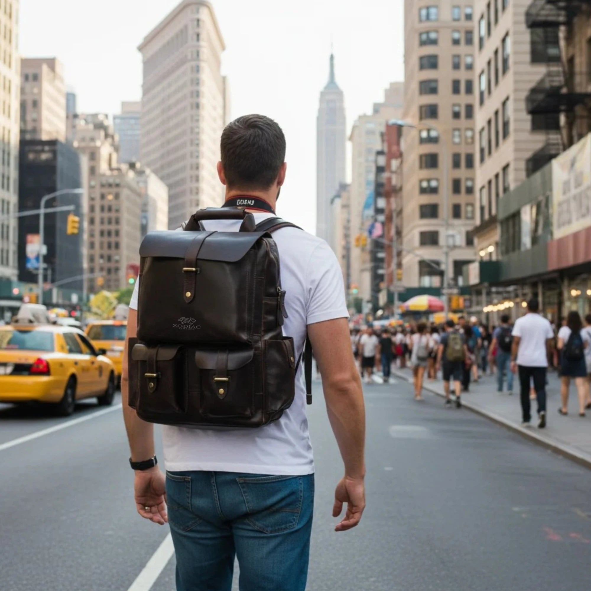 Zodiac Solidus Genuine Crunch Leather Backpack Dark Brown