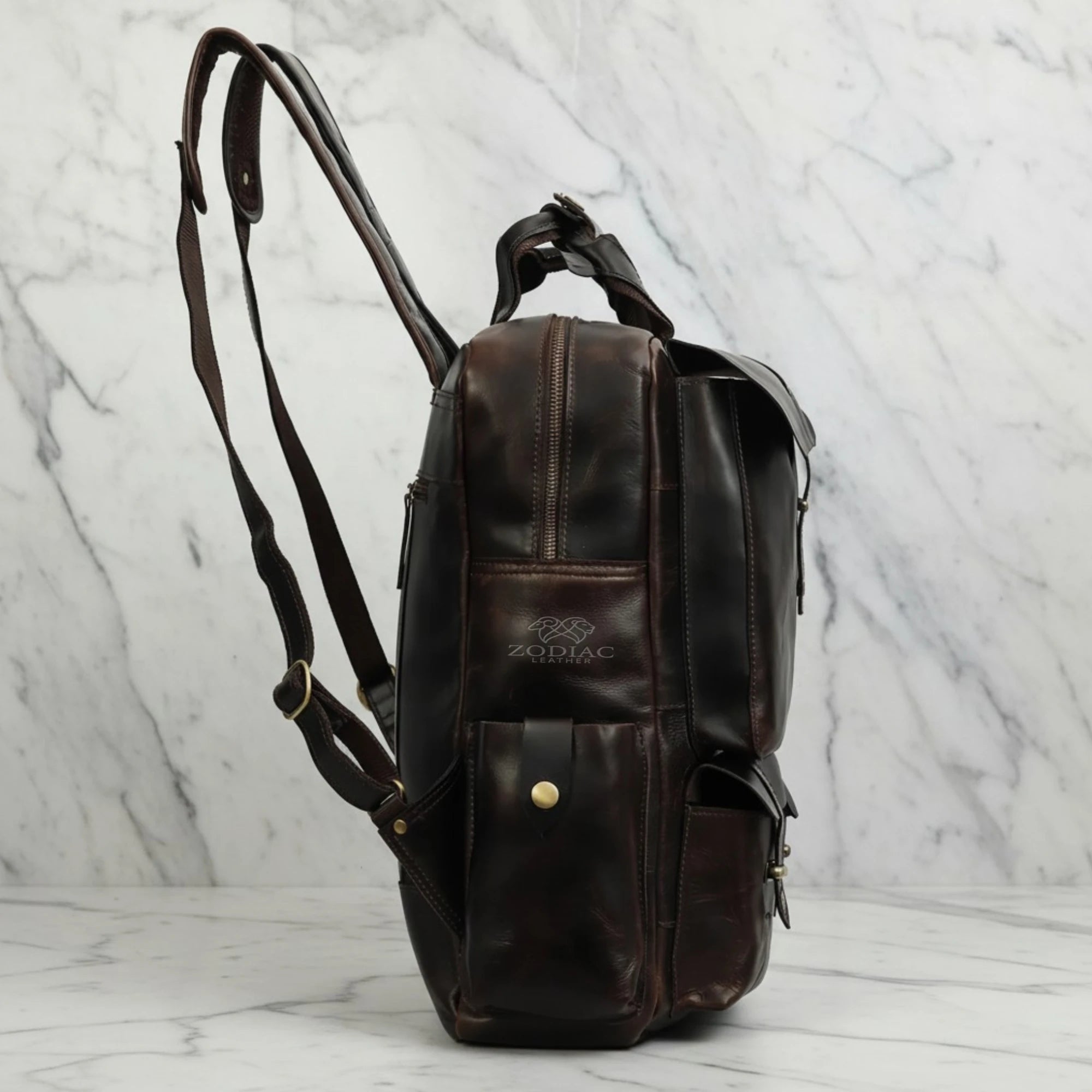 Zodiac Solidus Genuine Crunch Leather Backpack Dark Brown