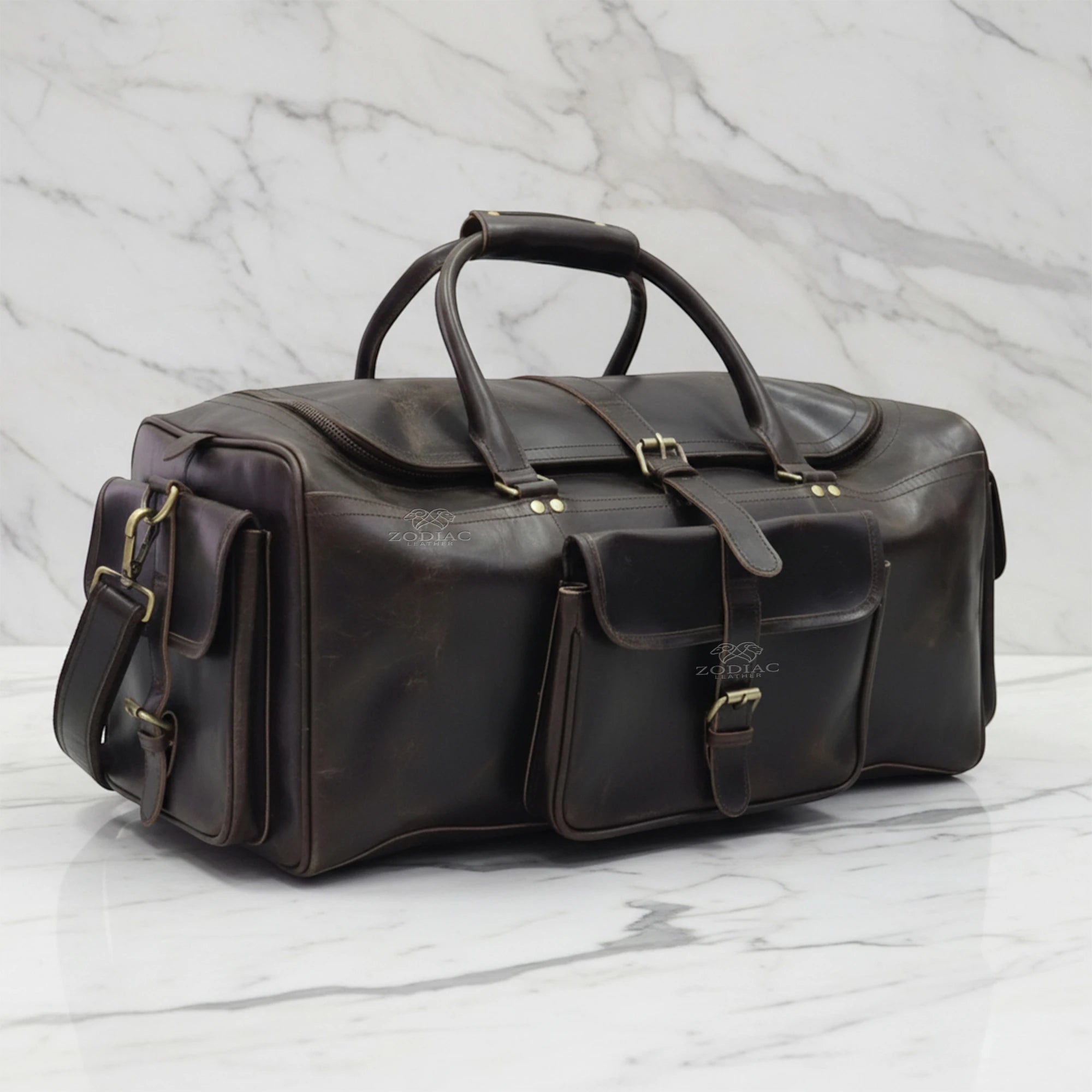 Zodiac Stella Genuine Leather Duffle Bag Dark Brown