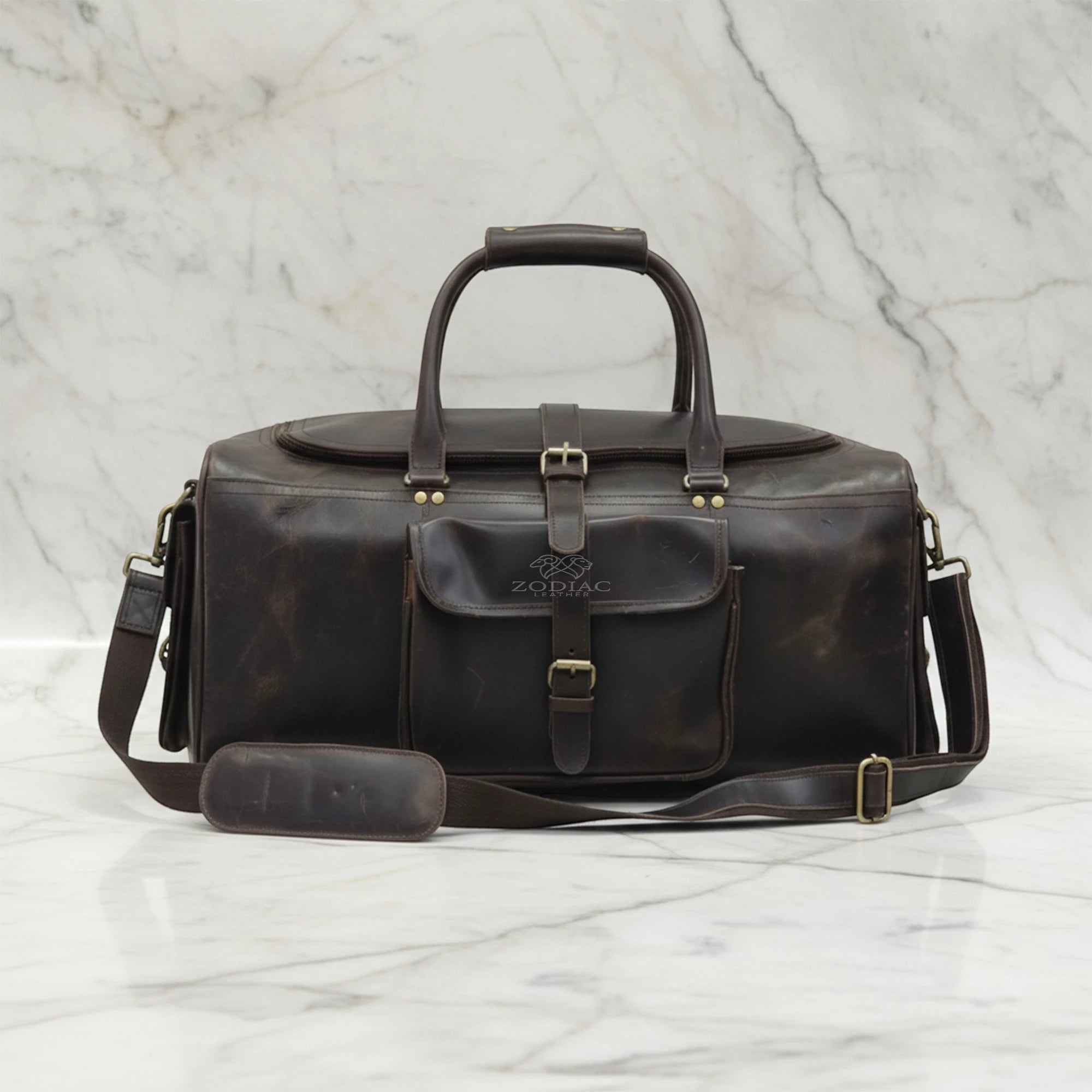 Zodiac Stella Genuine Leather Duffle Bag Dark Brown