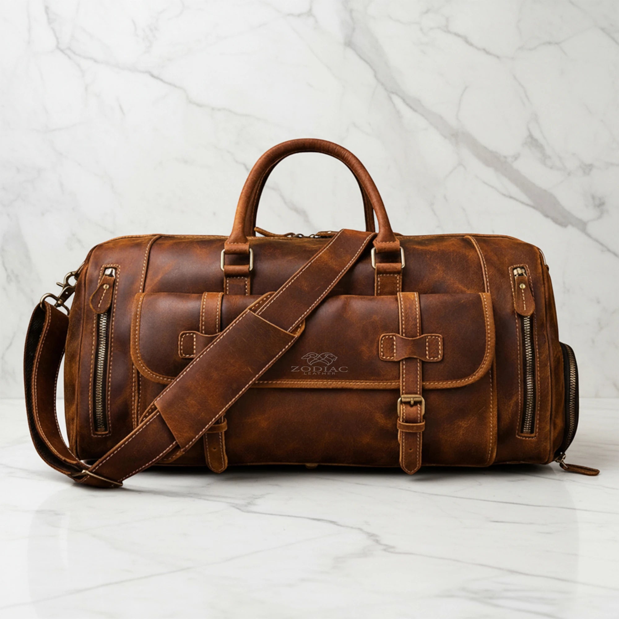 Zodiac Miguel Vintage Leather Luggage Bag Brown